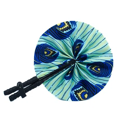 Bijoucreates Blue / Black Hand Fan - Blue Leaf Prinnt In Blue/black