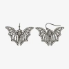Bijoux Bar Black Bat Womens Glass Drop Earrings In Silver