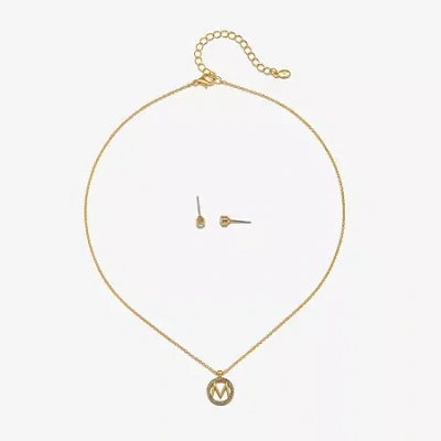Bijoux Bar Delicates Gold Tone Pave Initial Womens Glass 2-pc. Jewelry Set In Yellow