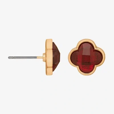 Bijoux Bar Delicates Gold Tone Red Glass 11.9mm Clover Stud Earrings