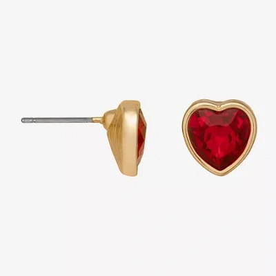 Bijoux Bar Delicates Gold Tone Red Glass 9mm Heart Stud Earrings