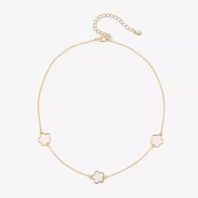 Bijoux Bar Delicates Gold Tone Womens 16 Inch Link Chain Necklace In White