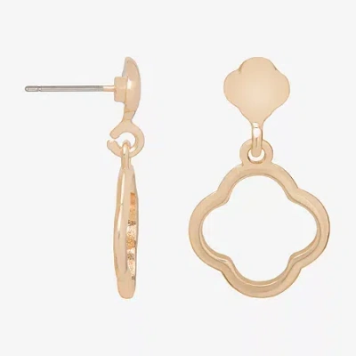 Bijoux Bar Delicates Gold Tone Womens Clover Drop Earrings In Yellow