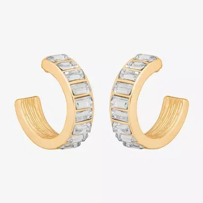Bijoux Bar Delicates Gold Tone Womens Glass 17.5mm Round Hoop Earrings In Yellow