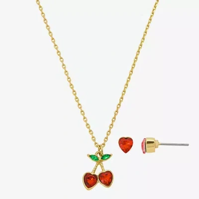 Bijoux Bar Delicates Gold Tone Womens Glass Cherries Heart 2-pc. Jewelry Set In Yellow