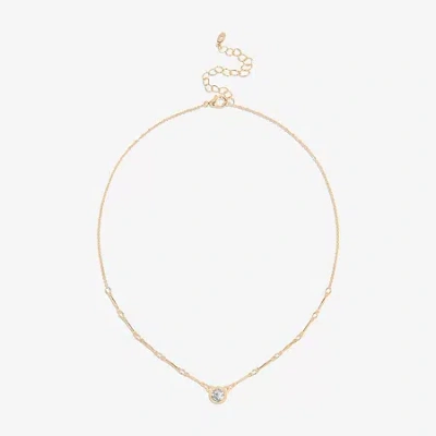 Bijoux Bar Delicates Gold Tone Womens Glass Round 16 Inch Pendant Necklace In Yellow