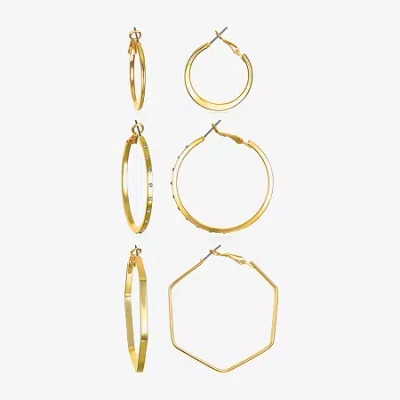 Bijoux Bar Delicates Gold Tone Womens Glass Round 3 Pair Earring Set In Yellow