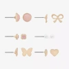 Bijoux Bar Delicates Gold Tone Womens Glass Simulated Pearl Bow Butterfly Heart 6 Pair Earring Set In Gold