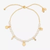 Bijoux Bar Delicates Gold Tone Womens Glass Simulated Pearl Butterfly Flower Heart Bolo Bracelet In White