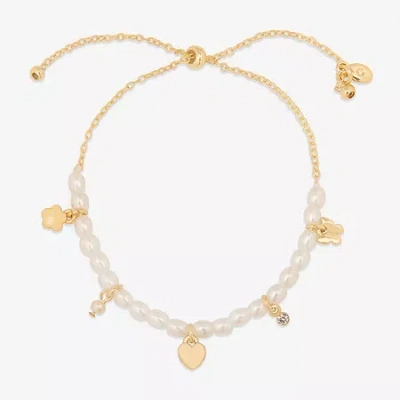 Bijoux Bar Delicates Gold Tone Womens Glass Simulated Pearl Butterfly Flower Heart Bolo Bracelet In White