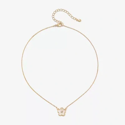 Bijoux Bar Delicates Gold Tone Womens Glass Simulated Pearl Flower 16 Inch Pendant Necklace In White