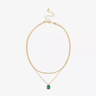 Bijoux Bar Delicates Gold Tone Womens Green Glass 16 Inch Strand Necklace