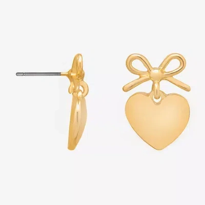Bijoux Bar Delicates Gold Tone Womens Heart Drop Earrings In Yellow