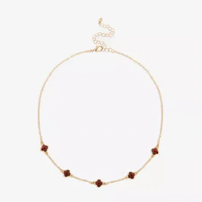 Bijoux Bar Delicates Gold Tone Womens Red 16 Inch Collar Necklace