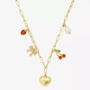 Bijoux Bar Delicates Gold Tone Womens Red Glass Alloy Bow Cherries Heart 16 Inch Pendant Necklace In Gold