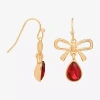 Bijoux Bar Delicates Gold Tone Womens Red Glass Bow Drop Earrings In Red