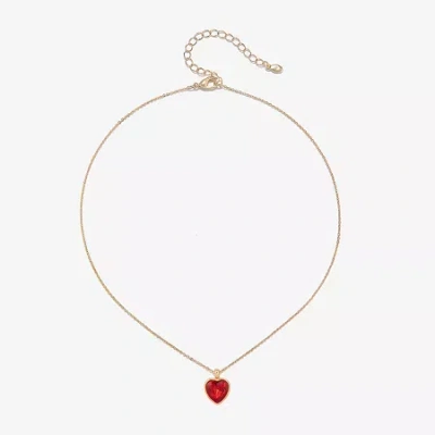 Bijoux Bar Delicates Gold Tone Womens Red Glass Heart 16 Inch Pendant Necklace