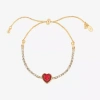 Bijoux Bar Delicates Gold Tone Womens Red Glass Heart Bolo Bracelet In Gold