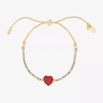 Bijoux Bar Delicates Gold Tone Womens Red Glass Heart Bolo Bracelet
