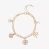 Bijoux Bar Delicates Gold Tone Womens Simulated Pearl Bow Clover Flower Charm Bracelet In Gold