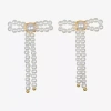 Bijoux Bar Delicates Gold Tone Womens Simulated Pearl Bow Drop Earrings In Yellow