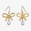 Bijoux Bar Delicates Gold Tone Womens Simulated Pearl Bow Drop Earrings In Yellow