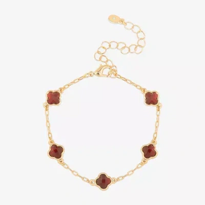 Bijoux Bar Delicates Gold Tone Womens Solid Link Clover Chain Bracelet In Red
