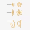 Bijoux Bar Delicates Gold Tone Womens Stainless Steel Flower 3 Pair Earring Set In White