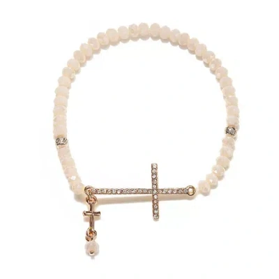 Bijoux Bar Delicates Rose Tone Womens Cross Round Stretch Bracelet In White