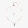 Bijoux Bar Delicates Rose Tone Womens Glass Cross 2-pc. Jewelry Set In Pink
