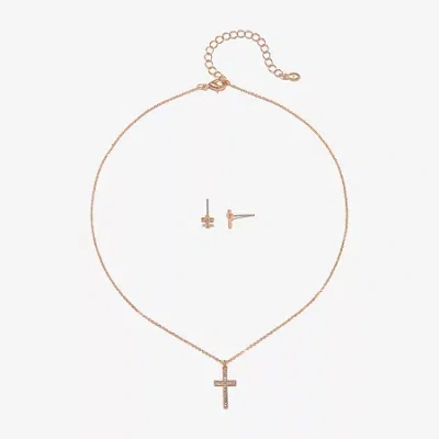 Bijoux Bar Delicates Rose Tone Womens Glass Cross 2-pc. Jewelry Set In Pink