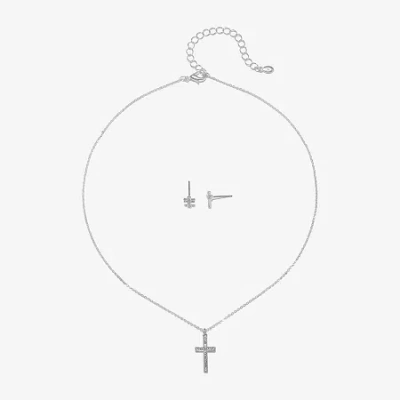 Bijoux Bar Delicates Silver Tone Womens Champagne Glass Cross 2-pc. Jewelry Set
