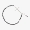 Bijoux Bar Delicates Silver Tone Womens Glass Cross Stretch Bracelet In Gray
