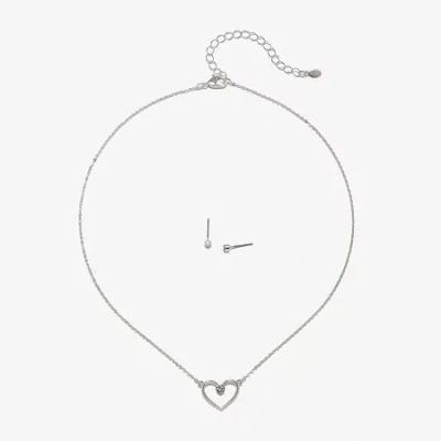 Bijoux Bar Delicates Silver Tone Womens Glass Heart 2-pc. Jewelry Set