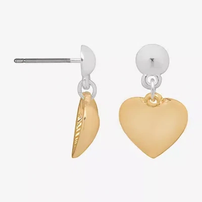 Bijoux Bar Delicates Two Tone Womens Heart Drop Earrings In Multi