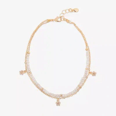 Bijoux Bar Delicates Womens 9 Inch Solid Link Flower Ankle Bracelet In White