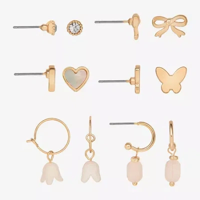 Bijoux Bar Delicates Womens Glass Butterfly 6 Pair Earring Set In Gold