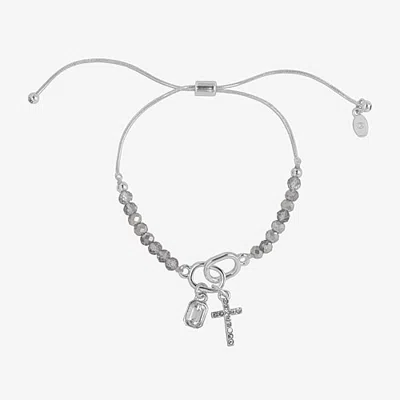 Bijoux Bar Delicates Womens Glass Cross Beaded Bracelet In Gray
