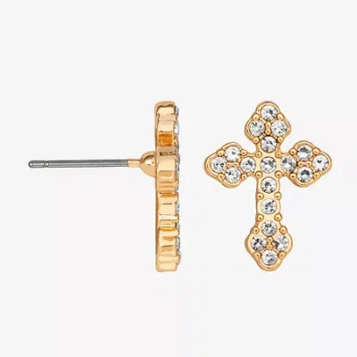 Bijoux Bar Delicates Womens Glass Cross Drop Earrings In Gold