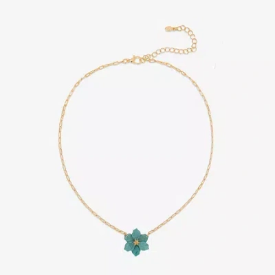 Bijoux Bar Delicates Womens Glass Fleur De Lis 16 Inch Pendant Necklace In Blue