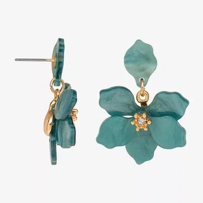 Bijoux Bar Delicates Womens Glass Flower Drop Earrings In Blue