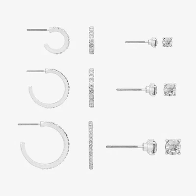 Bijoux Bar Delicates Womens Glass Round 6 Pair Earring Set In Silver
