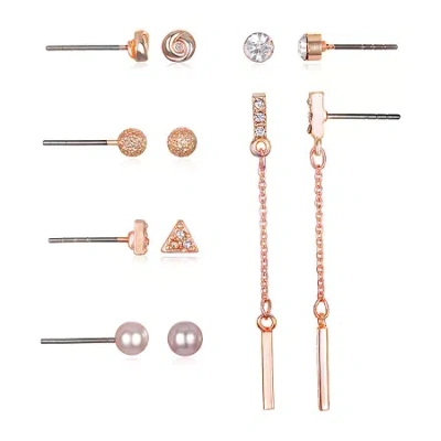 Bijoux Bar Delicates Womens Simulated Pearl 6 Pair Earring Set In Pink