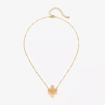 Bijoux Bar Delicates Womens White Glass Flower 16 Inch Pendant Necklace In Gold