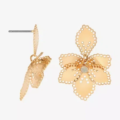 Bijoux Bar Delicates Womens White Opal Flower Drop Earrings In Gold