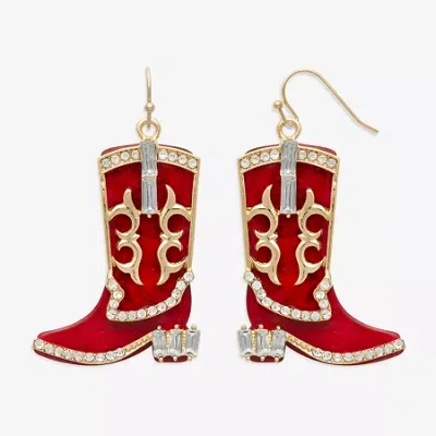 Bijoux Bar Gold Tone Boot Womens Glass Drop Earrings In Red