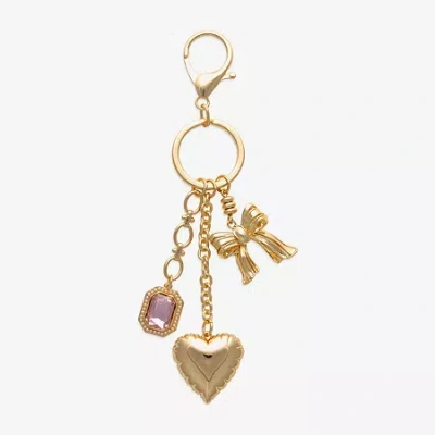 Bijoux Bar Gold Tone Bow Heart Bag Charm In Pink