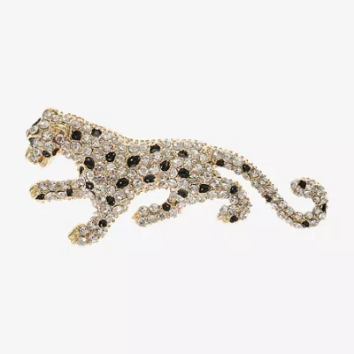 Bijoux Bar Gold Tone Cheetah Black Glass Brooch In Yellow