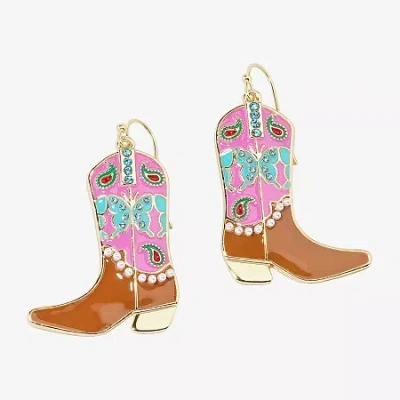 Bijoux Bar Gold Tone Cowboy Boot Womens Drop Earrings In Multi