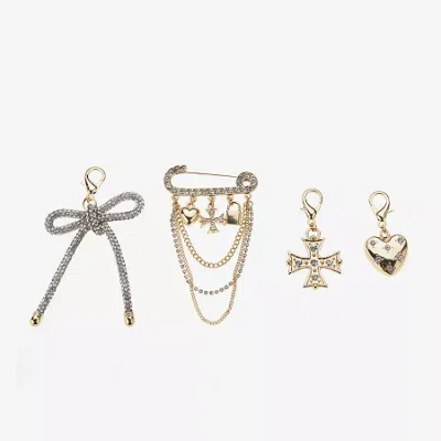 Bijoux Bar Gold Tone Cross Heart Shoe Charm In Yellow